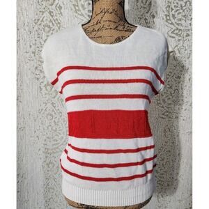 Vinatge 80's Sweaters USA Inc Red Striped Knit Sleeveless‎ Nautical Anchor Top S